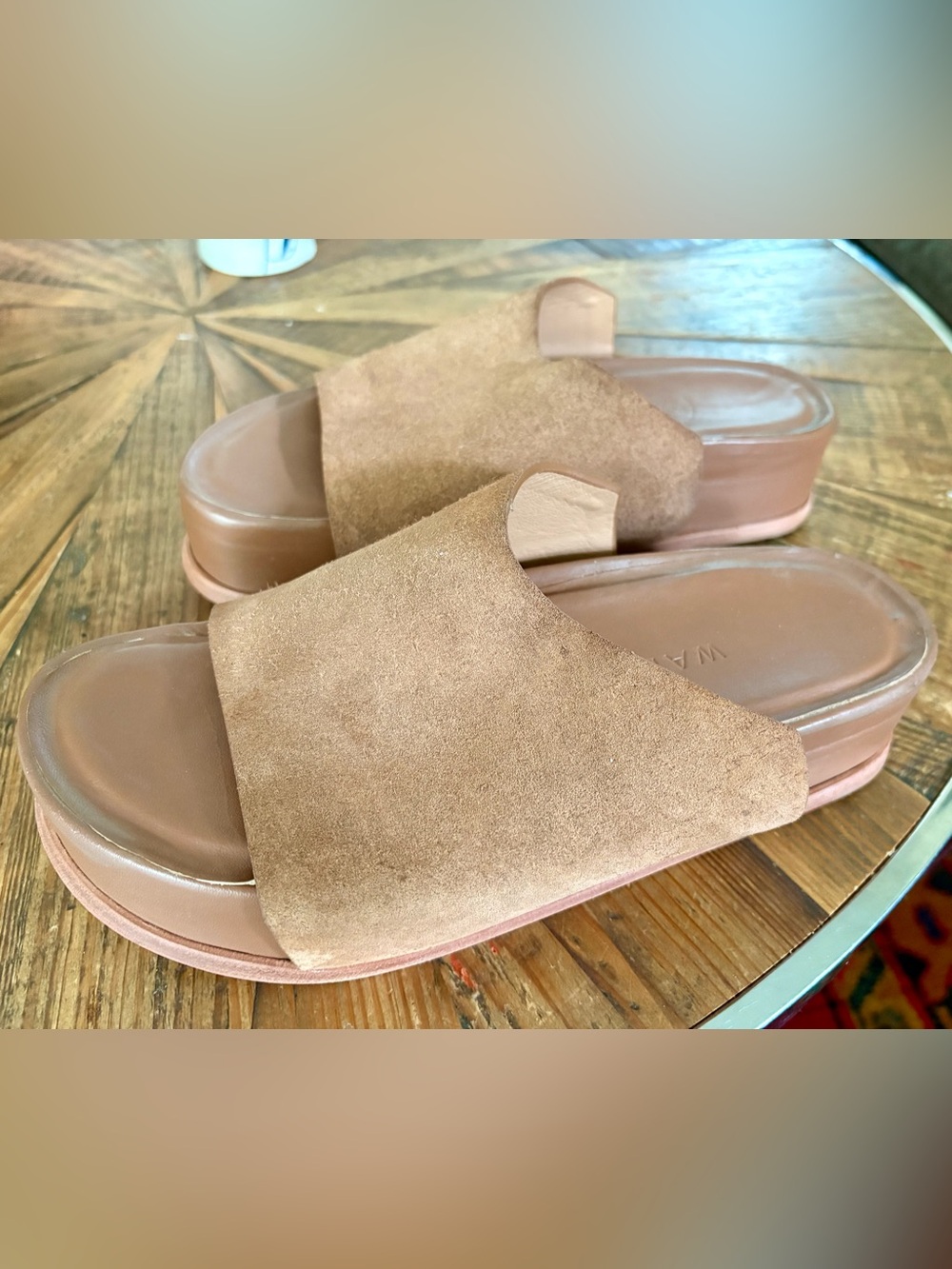 WAL & PAI Women's Tan Suede Slide Sandals - Comfortable Platform Slip-Ons NWOT 9
